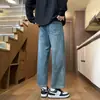 Calça Jeans Masculina Lavada 2026 Outono Novo Estilo Americano Solta Casual Reta Nove Pontos Calça Versátil Masculina para Usar por Cima