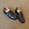 Primer Encuentro Ji Velcro Estilo Británico Boca Profunda Versátil Zapatos Pequeños de Cuero para Mujer Slip-on Tacón Bajo Transpirables Mocasines