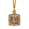 Pingente Pequeno Thangka com Moldura de Cobre Cravejada de Diamantes Quadrados Colar com Pingente Zakiram Pintado à Mão com Ouro Cinco Deuses e Oito Santos Padroeiros