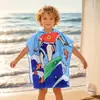 Toalha de Banho Personalizada para Crianças com Capuz, Roupão Macio, Secagem Rápida, Estampado de Desenho Animado, Microfibra, Capuz, Toalha de Praia