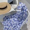Vestido floral Mujer 2025 Nuevo Azul Hada Manga Mori Manga Abullonada Elegante Adelgazante Dulce Falda Larga