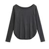 Camiseta Feminina de Manga Longa com Gola Redonda Pequena, Estilo Americano, Solta para Dança, Outono, Estilo Europeu e Americano, Novo Top Esportivo Slimming para Yoga