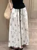 Pantalones Casuales de Pierna Recta con Estampado de Tinta Retro para Mujer, Pantalones Cortos de Pierna Ancha Elásticos de Algodón y Lino Relajados de Verano