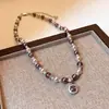 Pulseira de Contas Rose Shijia Manta para Mulheres com Zircônio Roxo Inlaid de Açúcar Pulseira Ajustável Colar Elegante Cyber Celebridade Conjunto