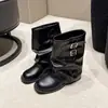 Botas negras de tacón grueso para mujer, para primavera y otoño, con diseño plisado, de altura hasta la pantorrilla, botines de equitación de moda, nuevo estilo 2026, talla grande, punta redonda