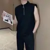 Colete com Zíper Gola Meia-alta Masculino Design de Nicho Sensação de Design Ombreira Almofadada Sem Mangas Camiseta Alta Sensação Esportes Fitness Cor Sólida Colete