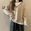 Suéter con capucha de comercio exterior para mujer primavera y otoño delgado suelto entallado costuras falso top de dos piezas