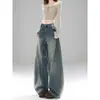 Jeans Retro Azul Super Trendy Versátiles de Corte Holgado Scimitar para Mujer, Pantalones de Pierna Ancha con Caída de Nuevo Estilo con Forma de Pera de Cintura Alta