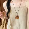 Colgante de Flor de Gardenia Verde, Collar de Cadena Redonda con Cuentas de Resina y Cordón de Cuero, Cadena para Clavícula de Moda, Sencilla y Versátil, Collar Exquisito