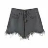 Shorts jeans plus size para primavera e verão 100kg para mulheres curvilíneas, soltos e afinadores, cintura alta, bainha desfiada, hot pants de perna larga em A