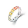 Anillo de Piedra Preciosa Arcoíris Plata 925 Color Diamante Gradiente Colorido Circonia Anillo para Mujer Anillo de Piedra Preciosa Colorida Gradiente Personalización