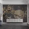 Mural de Flor y Luna Llena Estilo Chino Moderno para Sala de Estar, Pared de Fondo de TV, Tela de Papel Tapiz de Lujo Ligero 3D, Relieve Tridimensional 8D, Flor de Ciruelo