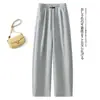 Calça Casual Versátil de Cintura Elástica com Cordão, Perna Larga, para Mulheres, Estilo Novo Primavera 2026, Caimento Fluido, Emagrecimento, Solta, Reta, Calça Curva