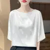 26 Nuevo Top de Mujer Sencillo Estilo Coreano Holgado Jacquard Mariposa Manga Tres Cuartos Hombro Caído Cuello Redondo Satén Sedoso