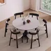 Mesa de Comedor Redonda de Madera Maciza Estilo Retro Francés para Hogar Moderna Simple Estilo Italiano de Alta Gama Blanca Pura con Tablero de Roca y Silla