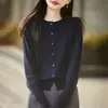 Cárdigan de Punto Imitación Lana con Cuello Redondo para Mujer, Delgado y de Corte Holgado, Adelgazante, Versátil, Abotonado, Suéter Abrigo de Color Caramelo para Principios de Otoño
