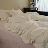 Juego de ropa de cama de cuatro piezas estilo Ins, fresco y sencillo, de doble capa de gasa 100% algodón, con ribete de encaje denso, funda de edredón y sábana de algodón puro para dormitorios de estudiantes