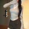 Top Estilo Chica Picante Deseo Puro Sexy Cuello en V Manga Larga Camiseta para Mujer para Ropa Interior o Exterior Adelgazante Otoño/Invierno Camisa Base de Temperamento