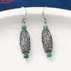 Pendientes de Plata de Ley S925 con Cuentas Dzi, Hojas, Nubes Propicias, Flores Pequeñas, Ámbar de Cera de Abeja Esmaltada, Pendientes de Estilo Étnico Antiguo Retro