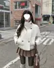 Jaqueta curta de lã dupla face chique coreana de inverno com forro acolchoado para aquecimento
