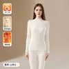 Conjunto de Roupa Íntima Térmica Feminina de Lã de Coelho com Gola Meia-Alta, Espessada, Antibacteriana, Acrílico, Aquecimento, Camada Base Sem Costura, Roupas de Outono e Calças para Mulheres