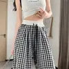 Pantalones Casuales de Verano 2026 Holgados de Cintura Alta con Cordón Adelgazantes Caídos Largos hasta el Suelo Pantalones a Cuadros con Contraste Amarillo y Blanco Estilo Europeo para Mujer
