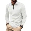 Camisa POLO casual de manga larga para hombre de moda de comercio exterior, impresión 3D, color liso, versátil, con cremallera y cuello de solapa
