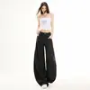 Nuevos Pantalones Jeans Retro Americanos de Estampado de Leopardo Oscuro de Cintura Alta Pierna Ancha Tipo Cimitarra, Sueltos y con Caída, Versátiles