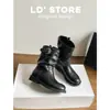 Botas Ocidentais Outono Inverno 2026 Bico Redondo Fivela Botas Femininas Novo Estilo Pessoa Baixa Salto Interno Aumentando Patchwork Empilhado