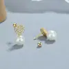 Pendientes de botón redondos de perla y diamante para mujer, plata de ley 925, nuevos, retro, pendientes de botón de hilo de perla, joyería de oreja de temperamento de lujo ligero