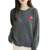 Suéter de punto con bordado de caballo de dibujos animados, cuello redondo, transfronterizo, camiseta base, cárdigan para mujer, abrigo rojo nuevo de otoño e invierno al por mayor