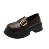 Mocassins Femininos 2023 Estilo Britânico Couro Genuíno Macio Sapatos Femininos da Moda Primavera e Outono Solado Grosso Retrô Slip-On Sapatos de Couro com Solado Grosso para Aumento de Altura