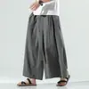 Estilo chinês primavera e verão de seda de gelo calças casuais chinês vintage tang terno hanfu calças de perna larga dos homens soltos plus size calças retas