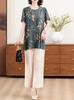 Traje Guofeng de alta gama para madre joven Camiseta de manga corta Verano Nuevo Top chino para mediana edad y ancianos Talla grande Conjunto de dos piezas
