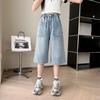 Shorts para meninas Verão Fino Desgaste Externo Grande Moda Infantil Jeans Estilo Ocidental Calças Capri de Verão Calças Infantis de Verão