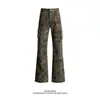 Jeans Camuflados Vintage para Hombre 2026 con Bolsillo Grande, Tallas Grandes High Street Funcionales Ajustados Ligeramente Acampanados Curvos Pantalones Cargo