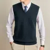 Chaleco de Punto Grueso con Cuello en V para Hombre Jacquard Texturizado Sin Mangas Ropa de Punto Comercio Exterior Retro Talla Grande Chaleco Casual