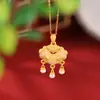 Yuebao Joyería Plata S999 Chapado en Oro Perla de Agua Dulce Marea Nacional Esmalte Flor de Loto Ruyi Colgante Temperamento Exquisito Colgante