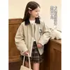 Roupa Infantil Coreana Meninas Outono Jaqueta Dupla Face Crianças 2026 Jaqueta Camisa Xadrez Meninas Jaqueta de Baseball Estilosa Tendência