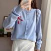 Cardigã 100% Lã para Mulheres, Jaqueta Tricotada com Estilo Fresco e Artístico, Suéter Estilo Preppy Redutor de Idade para Outono e Inverno, Peça de Roupa Externa Relaxada