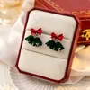 Brincos de Sino de Veludo Verde Outono e Inverno Brincos de Laço Retro Francês de Alta Qualidade Brincos de Natal Cor Bordô