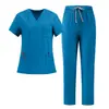 Uniforme Médico Cruzado Elástico de Secado Rápido con Cuello en V y Mangas Cortas para Doctor/Enfermera