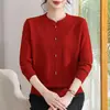 Suéter de punto de otoño de moda para madres, prenda exterior elegante, top de estilo chino, suéter de primavera y otoño para mujeres de mediana edad y mayores, camiseta básica