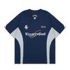 Camiseta de manga corta con letras bordadas a rayas de colores a juego de estilo retro americano para hombre, camiseta informal holgada de marca de moda