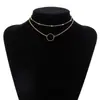Joyería transfronteriza europea y americana, colgante circular simple y elegante, collar versátil para mujer, diseño personalizado, collar de cadena de doble capa