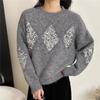 Vintage Heavy Industry Lantejoulas Alta qualidade Crewneck Pullover Sweater Feminino Outono e Inverno Estilo Preguiçoso Solto Malha Interior Top
