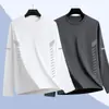 Camiseta de manga larga de otoño, diseño estampado, talla grande, para adolescentes, cuello redondo de hombre, simple y de corte holgado, top moderno
