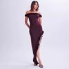 2025 Vestido Midi Sexy de Verano Espalda Descubierta Cuello Color Sólido Ajustado Europeo y Americano Transfronterizo Vestido Espalda Descubierta