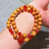 Pulsera de Múltiples Círculos de Ágata Roja Natural y Sándalo de Estilo Artístico Vintage de Alta Calidad