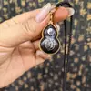 Madeira de Jujuba Atingida por Raio Jade Incrustado com Ouro 18K Banhado a Cobre Cabacinha Talismã Taoísta Bagua Pingente de Prata 925 Banhado a Ouro